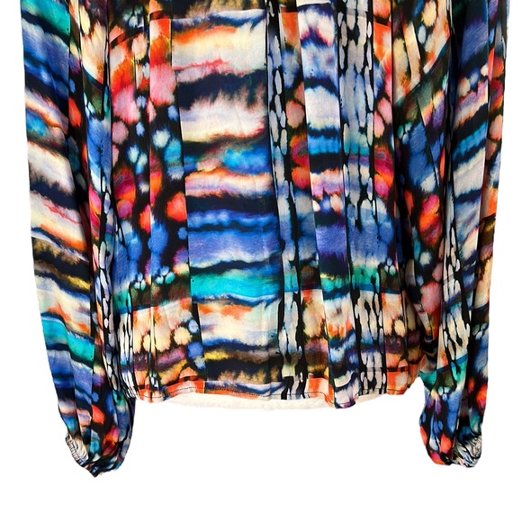 Marie Oliver Multicolor Abstract Watercolor Tie Neck Blouse - XS - Picture 7 of 9